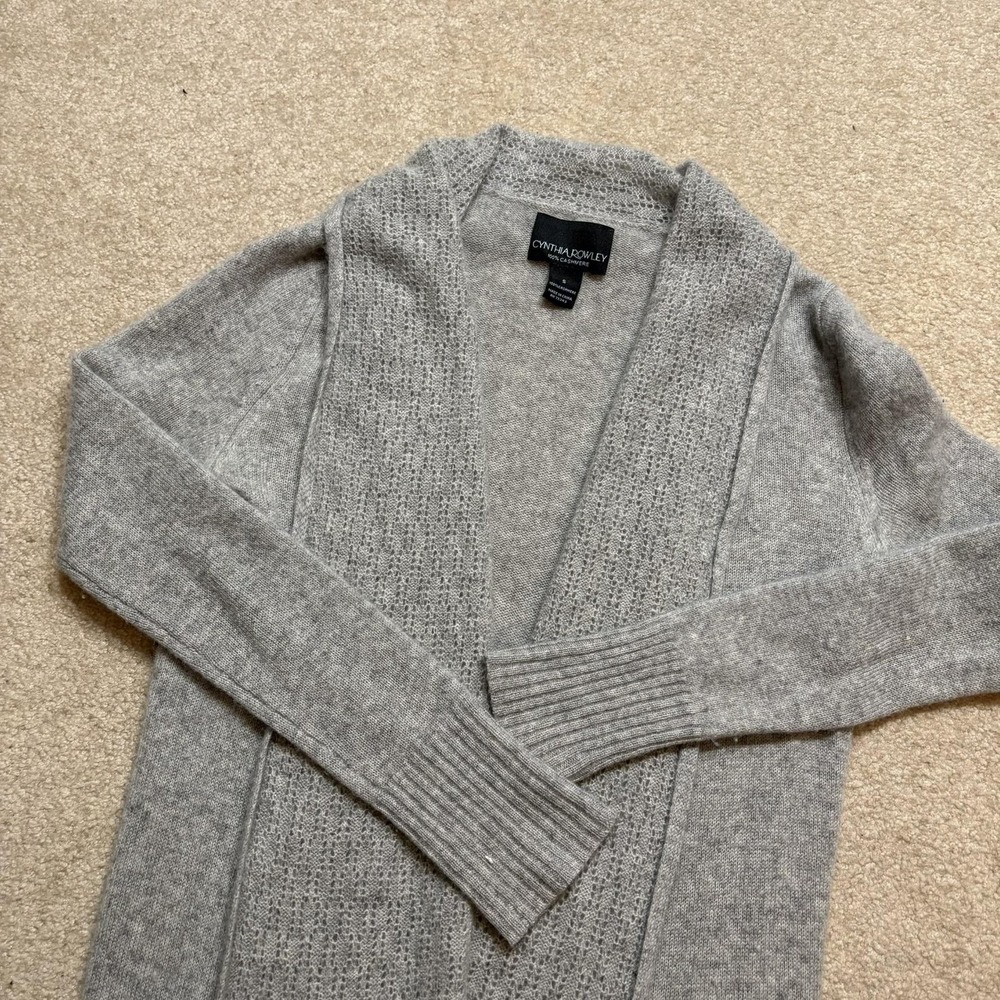 Cynthia Rowley 100% Cashmere Cardigan Sweater‎ Womens Small Gray Longline Open